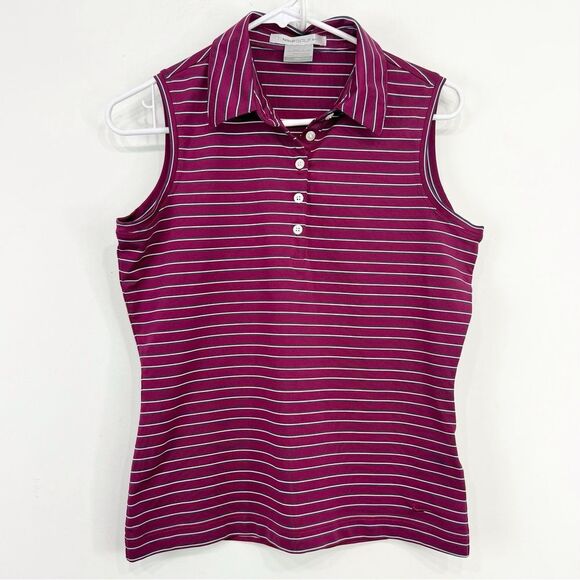Nike Dri-Fit Magenta Stripe Sleeveless Quarter Button Performance Golf Shirt - Picture 1 of 16